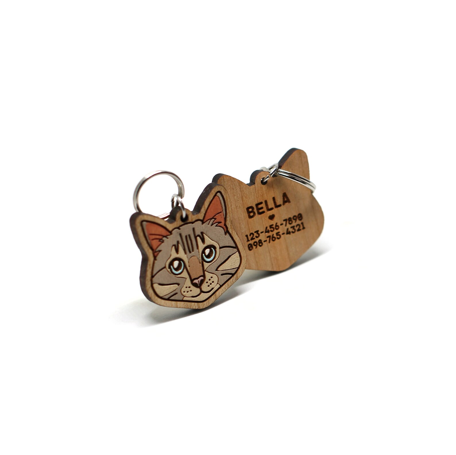 Customized wooden cat tag pets portrait tag kitty id tag Etsy