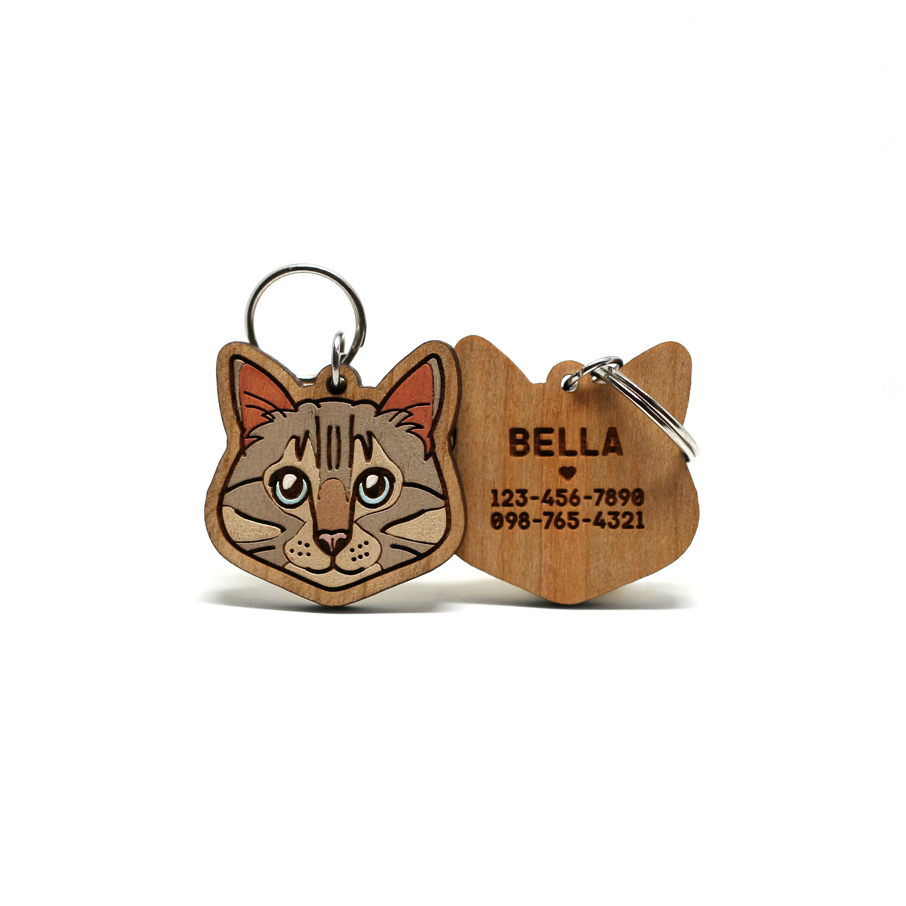Customized wooden cat tag pets portrait tag kitty id tag Etsy