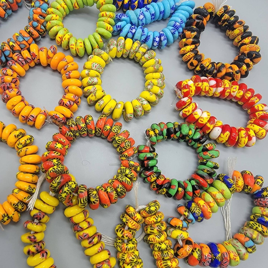 25 Small Pieces Saucer African Beads, Disk Beads, Recycled Glass Beads ...