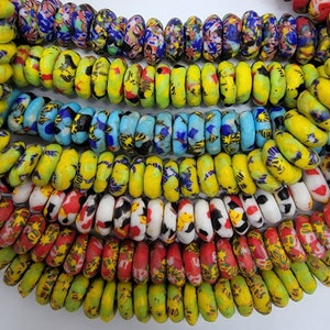 25 Pieces Saucer African Beads, Disk Beads, Recycled Glass Beads