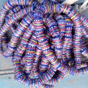 Blue, Red, Yellow and White African Glass Beads, African Design, Handmade Beads