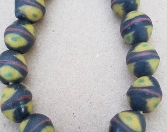 16 Black Powered Bi-cone Glass Bead, African Beads