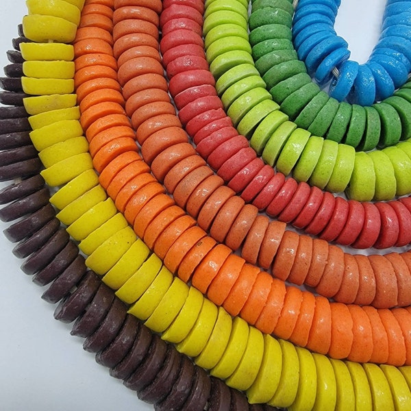 African Saucer Powdered Medium Beads, Disk Beads