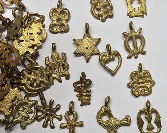 Mini Tribal Brass Pendants, African Adinkra Charm, Brass Beads