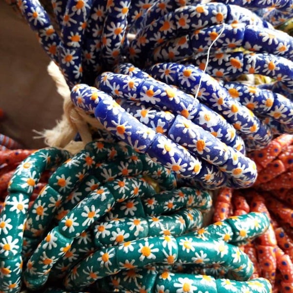 Sunflower Beads, African Beads, Krobo Hand Printed Beads