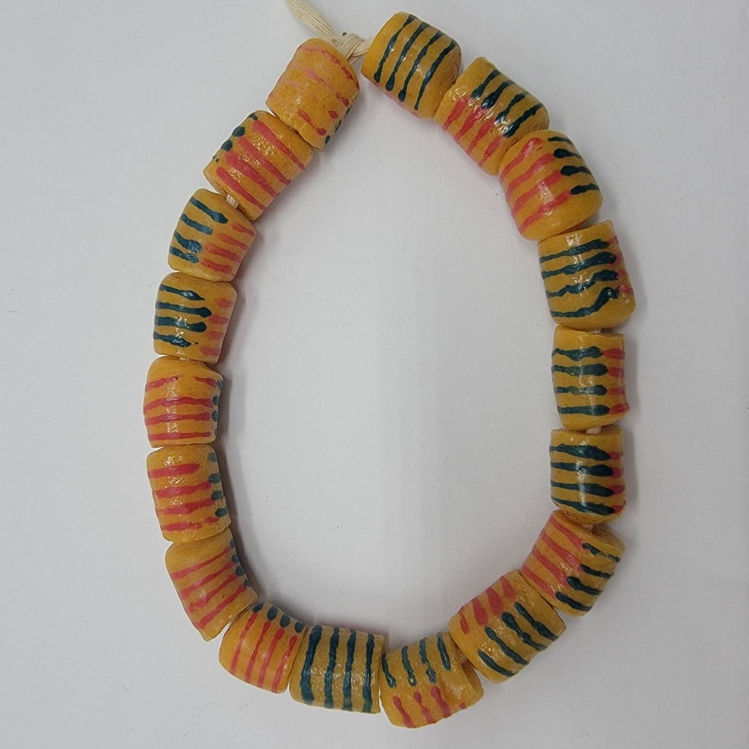17 Mustard Yellow Beads, Powder Glass Beads, Ghana Glass Beads Etsy