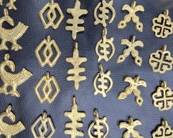 Adinkra Medium Charm Beads, Lost Wax Pendant, African Brass Beads