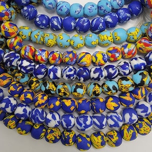 Blue Round African Beads, Krobo Recycled Glass Beads