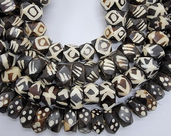 Black and White Bone Beads, African Beads, Batik Bone