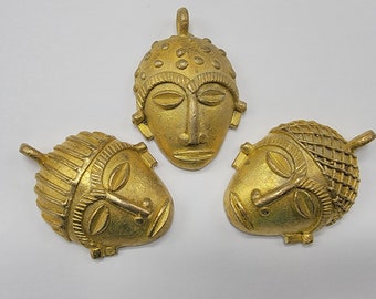 Mask Pendant, African Brass Beads