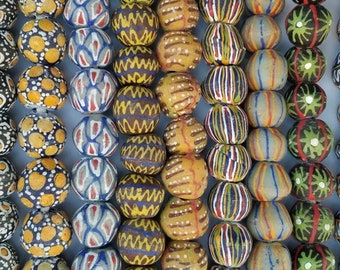 Round African Powdered Glass Beads, Recycle Beads, Hand Painted Beads