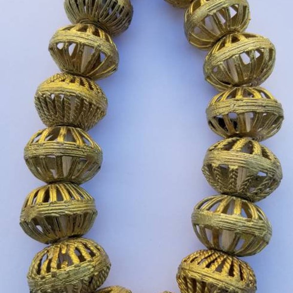 Three African Brass Beads, Lost wax Beads, African Wax