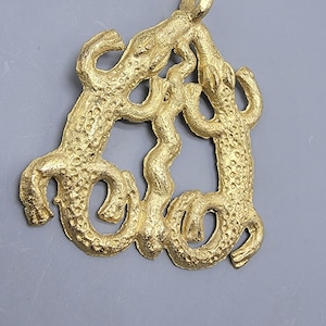 Crocodile and Snake Brass Pendant, Ashanti Brass
