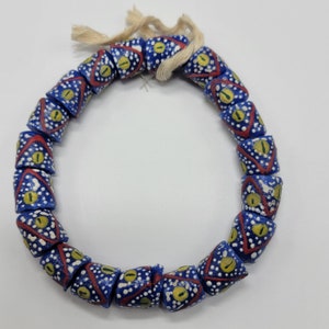 18 Blue Ghana Glass Beads, Hand Painted Beads