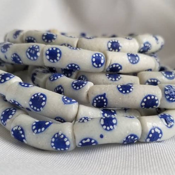 White and blue handpainted krobo beads