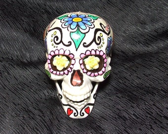 Sugar Skull Hand-Painted Plastic Figurine Halloween Day of the Dead Dia De Los Muertos Decoration