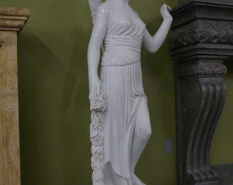 White Marble Statue  – Hand Carved Stone Sculpture – Large Art Statue - Life size Woman