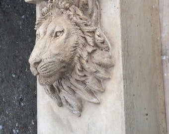 Lion Head Fountain - Cast Stone Water Feature - Lion Face Sculpture Pool Element - Size 8.5”w x 9.89”h