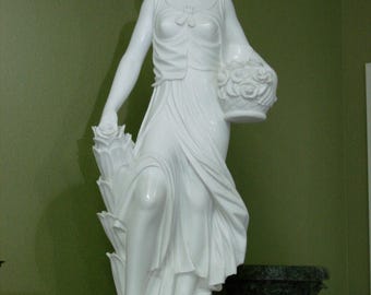 White Marble Statue  – Hand Carved Stone Sculpture – Large Art Statue -Woman