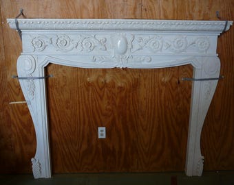 WHITE  Fireplace Mantel Surround - FLAT MOUNT - 74" wide - Marble Mantle
