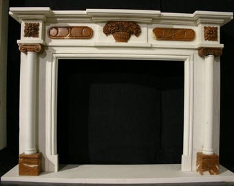 Pillar Mantle Red Embellishments -  Fireplace Mantel Surround - Column Legs  - 63" wide