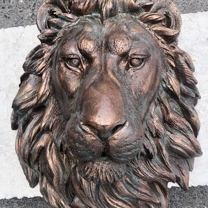 以下が含まれることがあります： 詳細なたてがみとリアルな表情を持つブロンズ色のライオンの頭部の彫刻。彫刻は耐久性のある素材で作られており、どんな家の装飾にも素朴なエレガンスを加えるのに最適です。