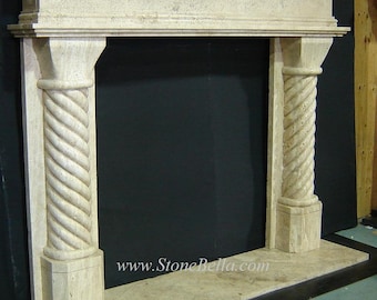 Travertine Mantel Surround - hand carved natural stone - 75" wide - SHIPPING INCLUDED