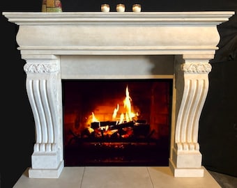 Fireplace Mantle CAST STONE – Large cast Mantel - Limestone look