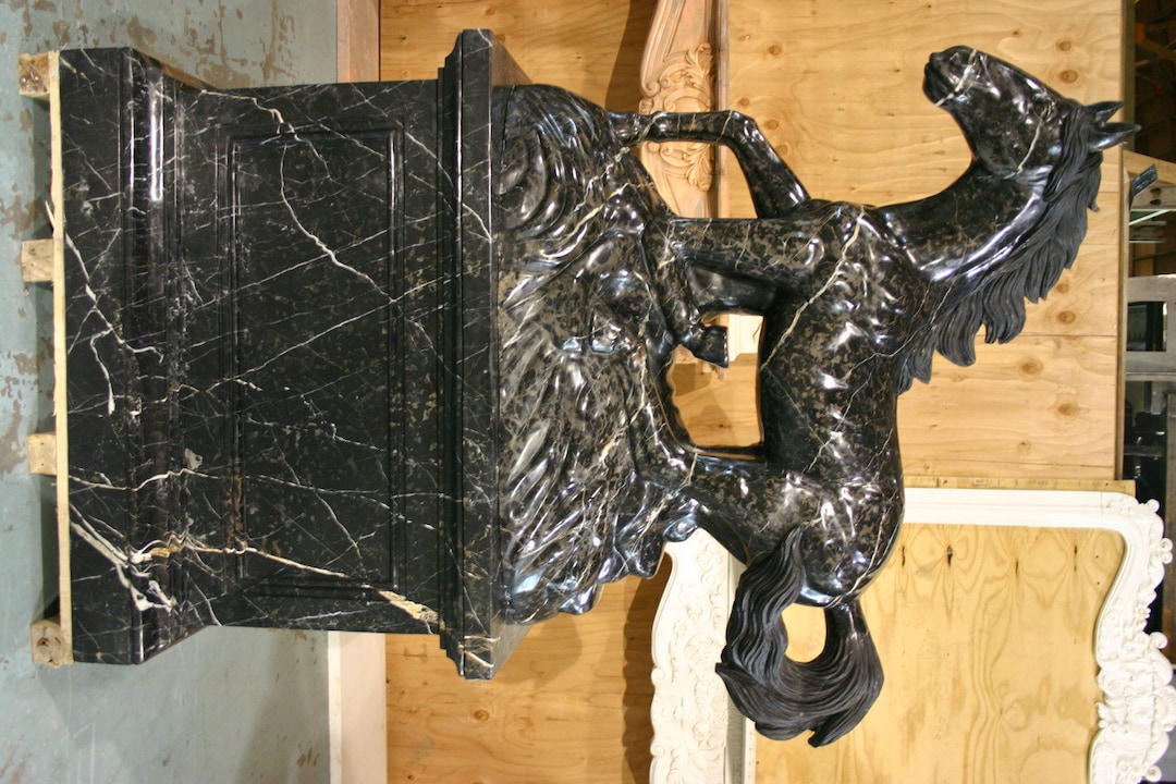 Hand Carved Horse Sculpture Marble Stallion Statue Horse Sculpture Black Marble Etsy