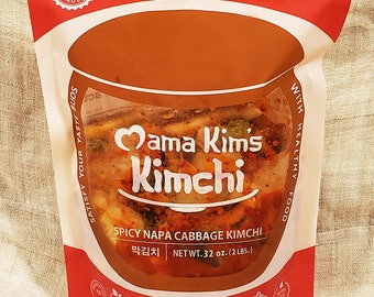 Mama Kim's Kimchi - 32 oz NO Msg, FRESHLY MADE Premium Spicy Napa Cabbage Kimchi in Zipper Pouch