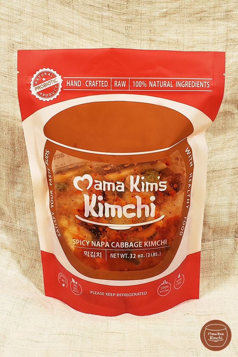 Mama Kim's Kimchi - 32 oz NO Msg, FRESHLY MADE Premium Spicy Napa Cabbage Kimchi in Zipper Pouch