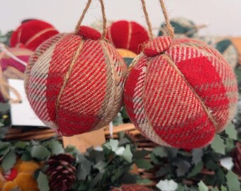 Handmade Wool Tartan Velvet Christmas Bauble – Rustic Countryside Hanging Decoration