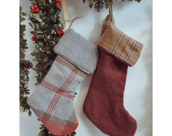 Handmade Wool & Velvet Christmas Stocking – Rustic Tartan and Tweed Holiday Fireplace Décor