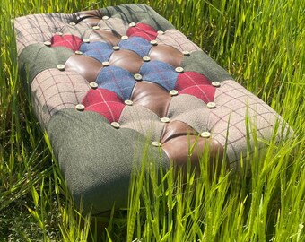Patchwork Wool Footstool, Shotgun Cartridge Detail