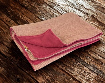 Red Herringbone Wool Blanket with Fleece Lining – Sofa Throw