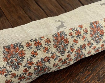 Handmade Grey Stag & Red Paisley Wool Door Draught Excluder – Cozy Cottage Home Decor