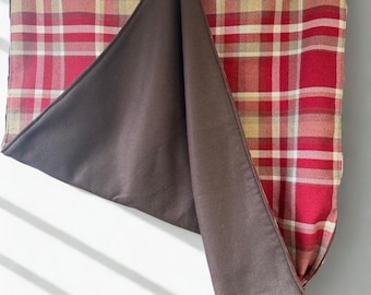 Fleece Lined Plaid Blanket – Red, Beige Tartan Throw, Rustic Decor