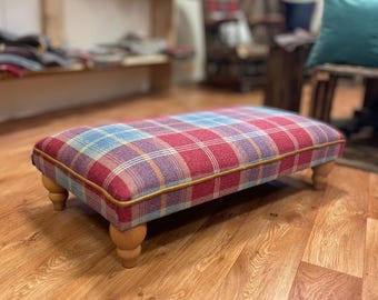 Balmoral Ruby Footstool, Upholstered Tweed Ottoman | Country Style Home Decor