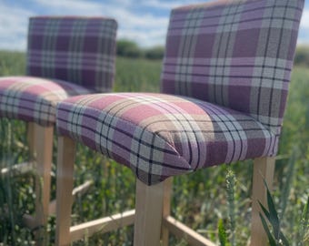 Handmade Wool Checked Bar Stools – Custom Colour Kitchen Seating