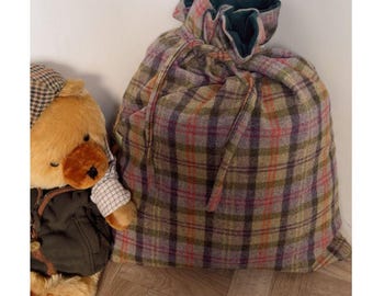 Handmade Personalized Tartan Wool Santa Sack – Large Velvet Christmas Gift Bag