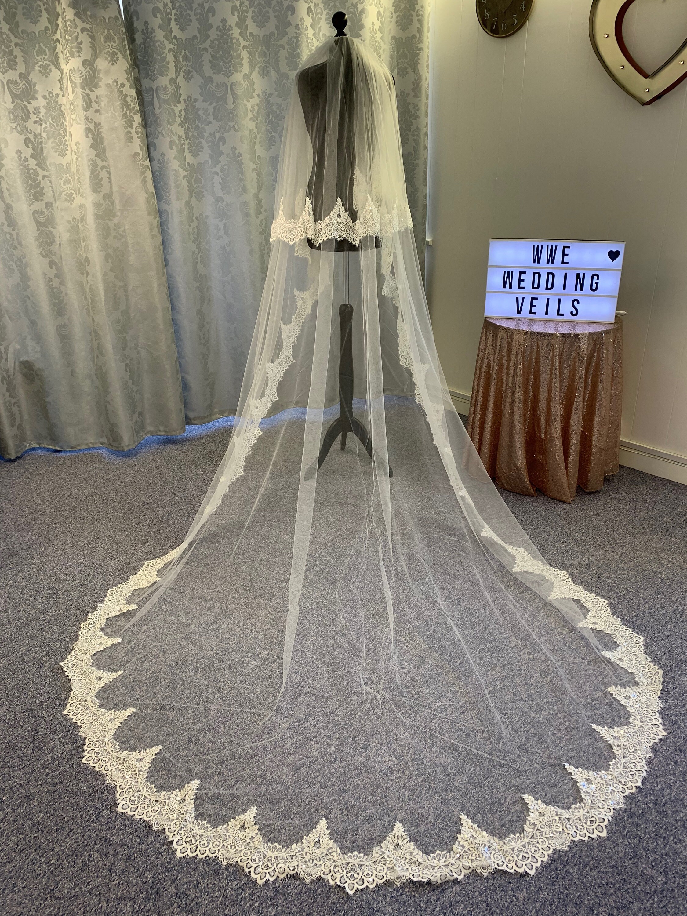 Wedding Veil 118 Embellished Lace Edge 2 Tier Soft Tulle Veil