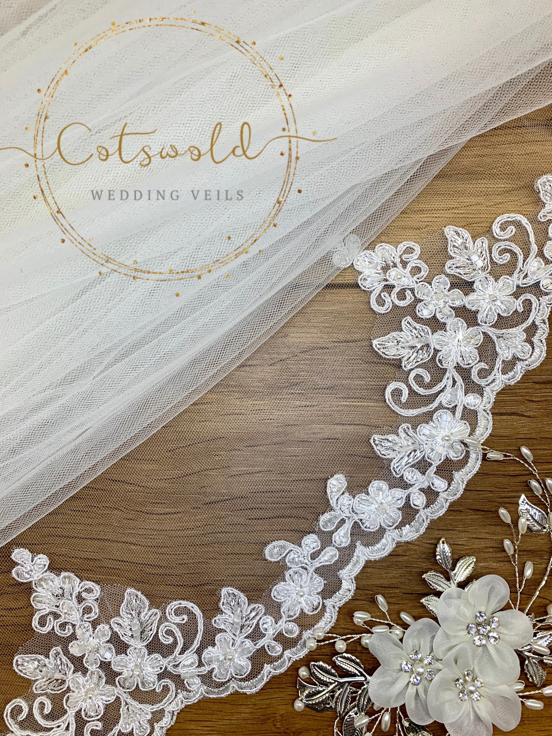 Wedding Veil, Lace Edge, Single Layer Diamond Tulle Veil ...