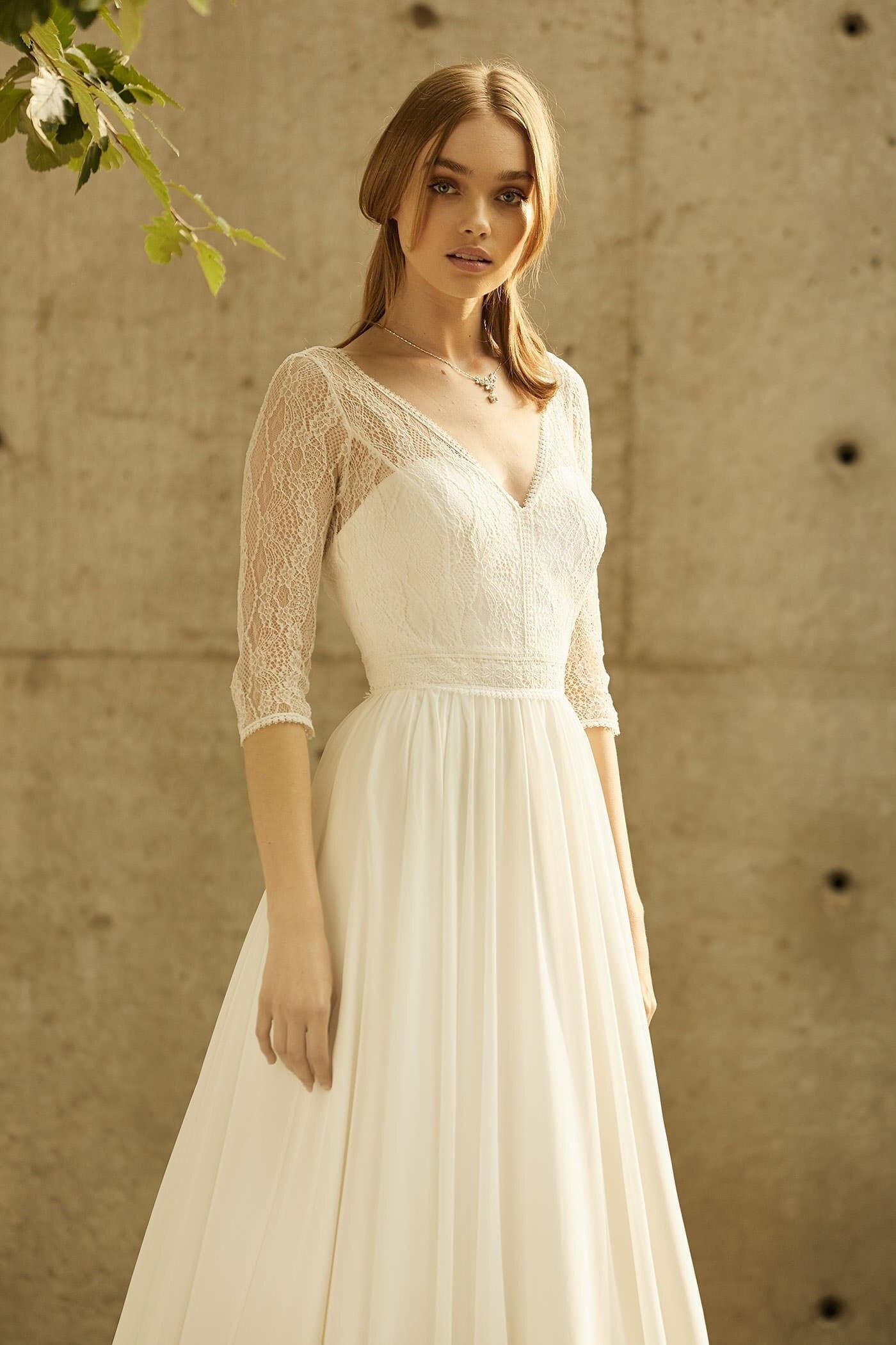 Boho Lace Long Sleeve Wedding Dress - Etsy UK