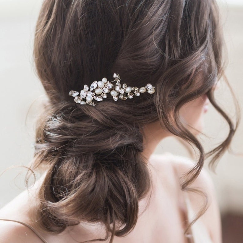 Freshwater pearl hair pin, silver, bridal accessories, bridal hair, bridesmaid hair, crystal & pearl bridal hairpin, wedding hair - Freshwater pearl hair pin, silver, bridal accessories, bridal hair, bridesmaid hair, crystal & pearl bridal hairpin, wedding hair -