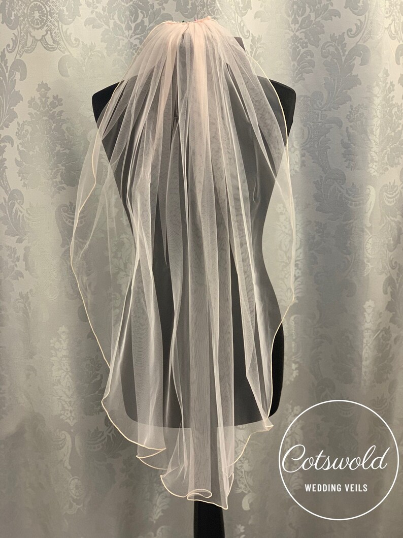 Blush Pink Wedding Veil 32 Pencil Edge Single Layer Etsy