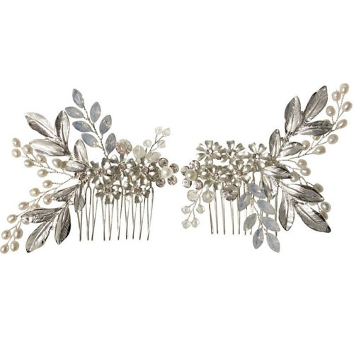 Pair of vintage inspired hair combs, high quality available in silver, bridal accessories, bridal hair, bridesmaid hair, pearl & crystal bridal comb