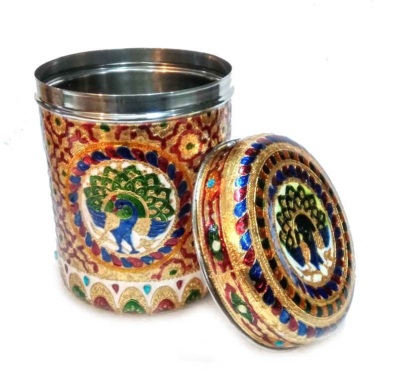 Stainless Steel Meenakari Kitchen Storage Box Jar Container Etsy