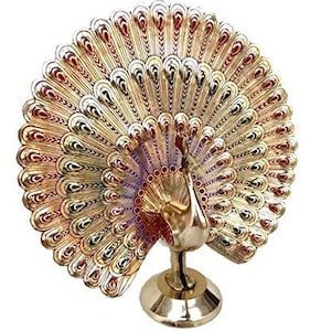 Showpiece Dancing Peacock Home Decor Statue Figurine - 18 cm (Brass, Multicolor)