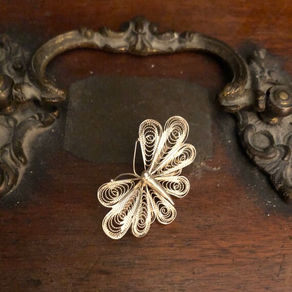 Beautiful Vintage Silver Filigree Butterfly Brooc… - image 2