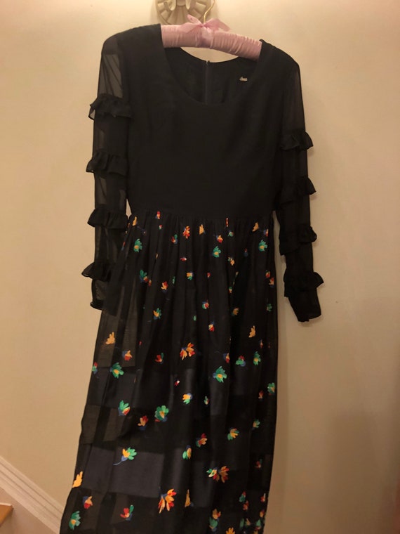 Vintage black and floral silk maxi dress 1970s pa… - image 6